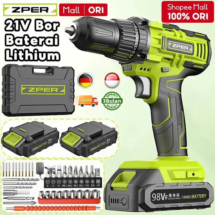 ZPER Bor Listrik Mesin Bor Baterai Tangan Cordless Drill Battery Bor Tanpa Kabel Bor Lithium  ZP011