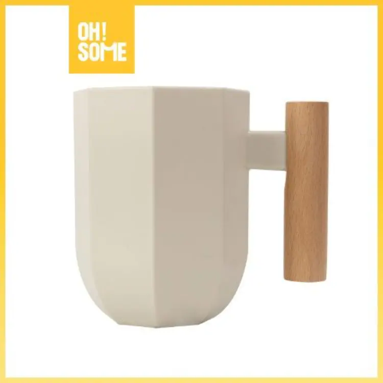OHSOME Cangkir Berkumur dengan Pegangan Kayu Oak MONR - Warna Aprikot