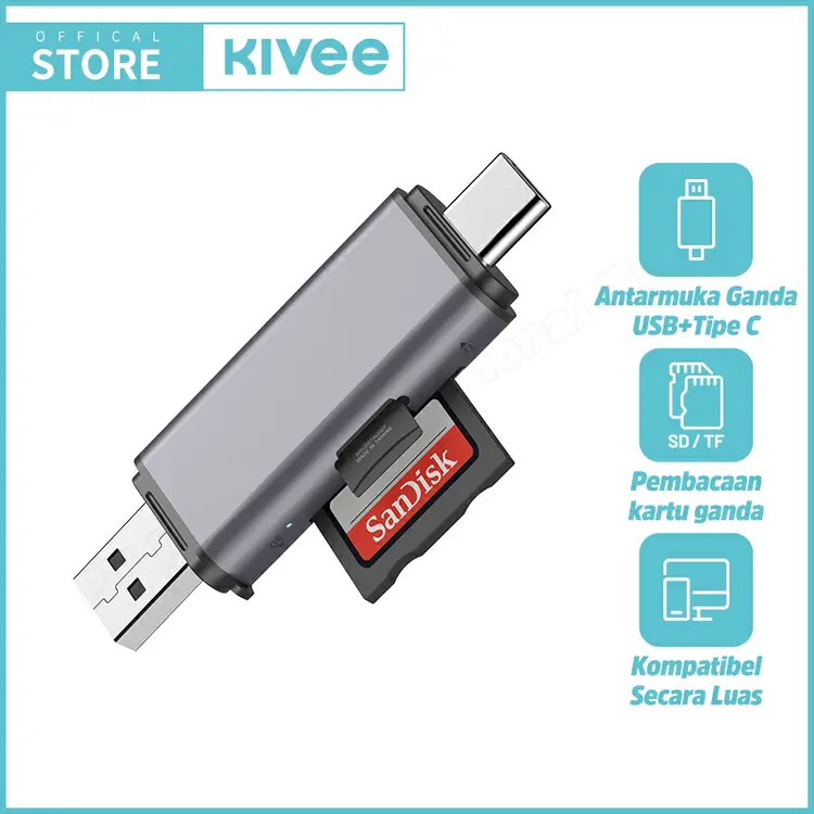 KIVEE Card Reader Type C Dan USB 3.0 2-in-2 High-Speed KV-UK30 OTG For TF Memory Card & SD Card