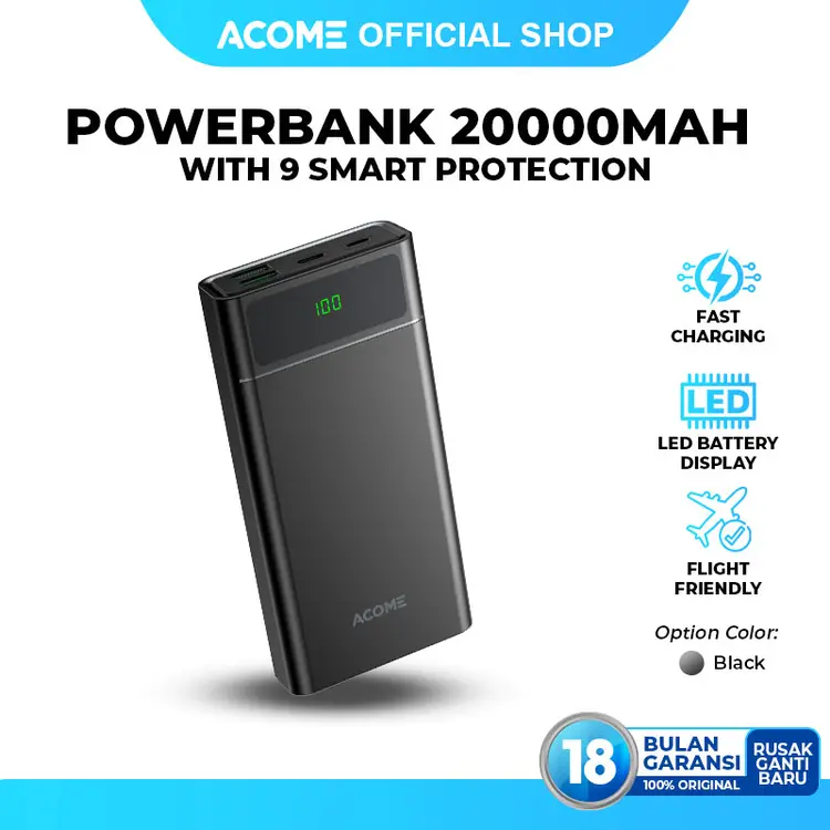 ACOME Powerbank 20000mAh/10000mAh 20W All in 1 Fast Charging QC3.0 PD VOOC SCP Dash AP201/AP108 Garansi Resmi 18 Bulan