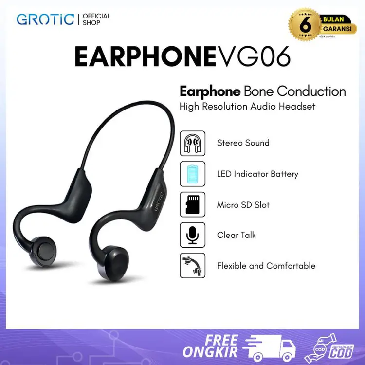 GROTIC Headphone Wireless Bone Conduction For Sport Open Ear Earphone Bluetooth
