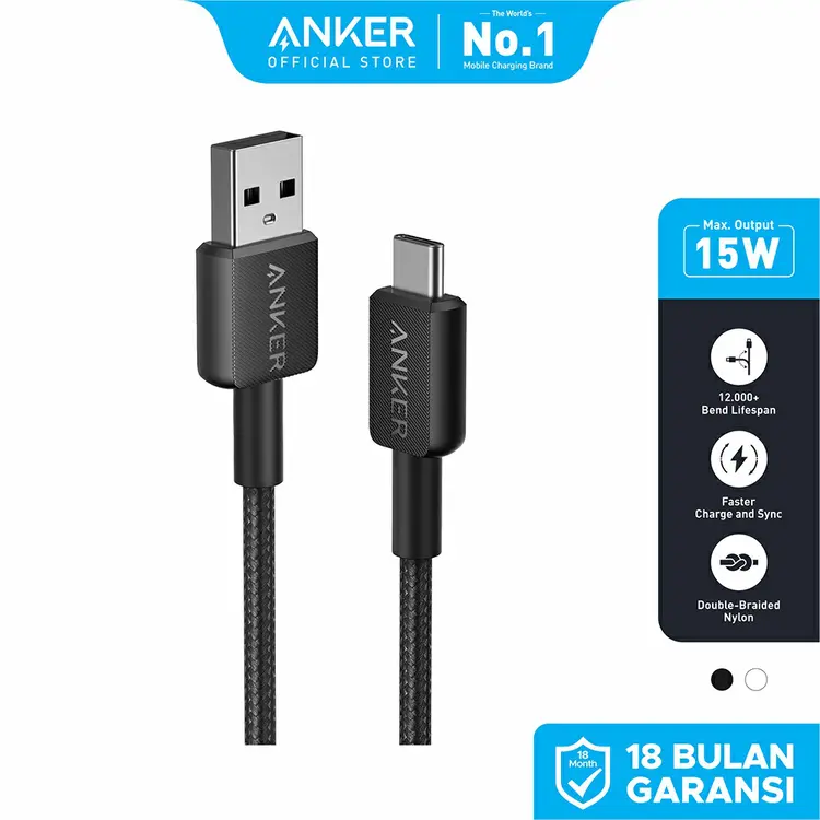 Kabel Charger Anker USB-A to USB-C 3ft - A81H5