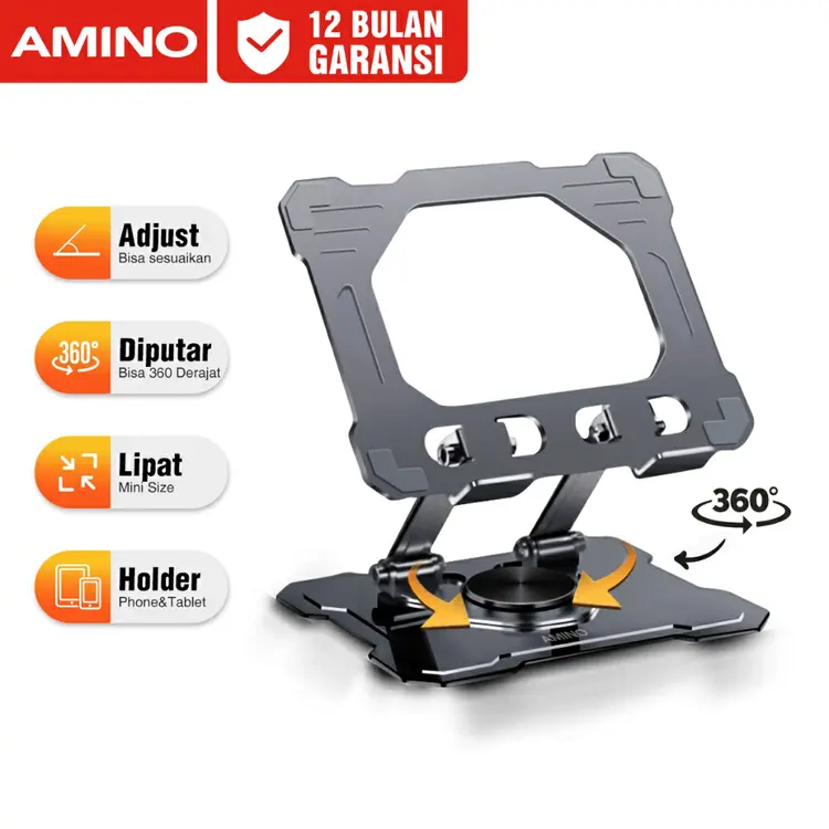 AMINO Tablet Stand Holder Bracket Lipat Desktop 360 Degree Rotatable / Tablet Stand Holder Aluminium Alloy Support Foldable Adjustable Tablet Phone Untuk Tablet Samsung Tab  Xiaomi Redmi Huawei Pad
