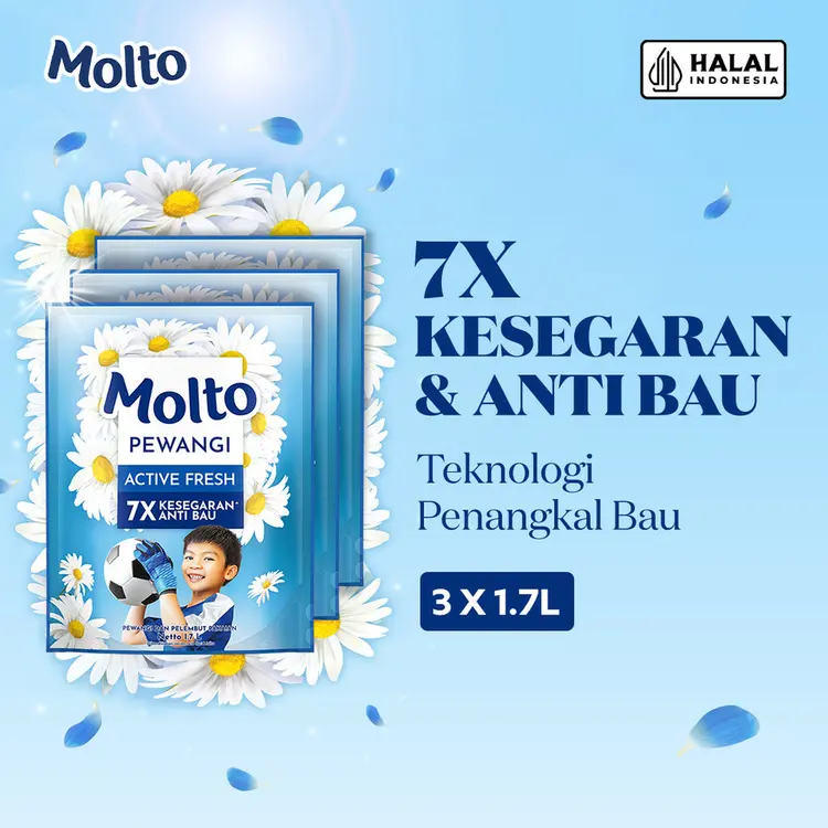 Molto Pewangi Pakaian Active Fresh 7x Kesegaran & Anti Bau 1.7 L x3