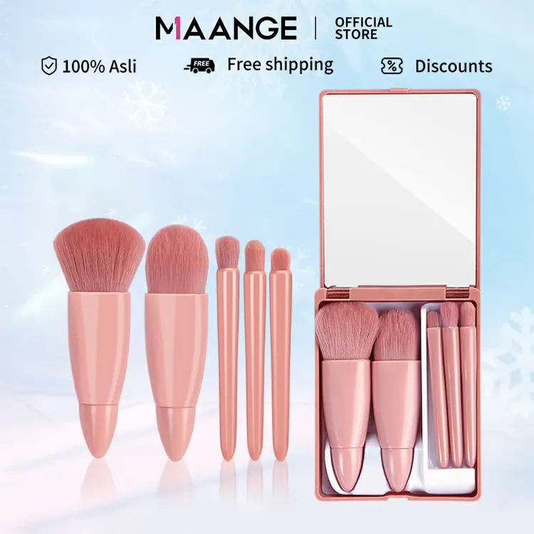 MAANGE Make Up Brush Set 5Pcs Brush Powder Foundation Beauty Tools Portable Cermin 1232