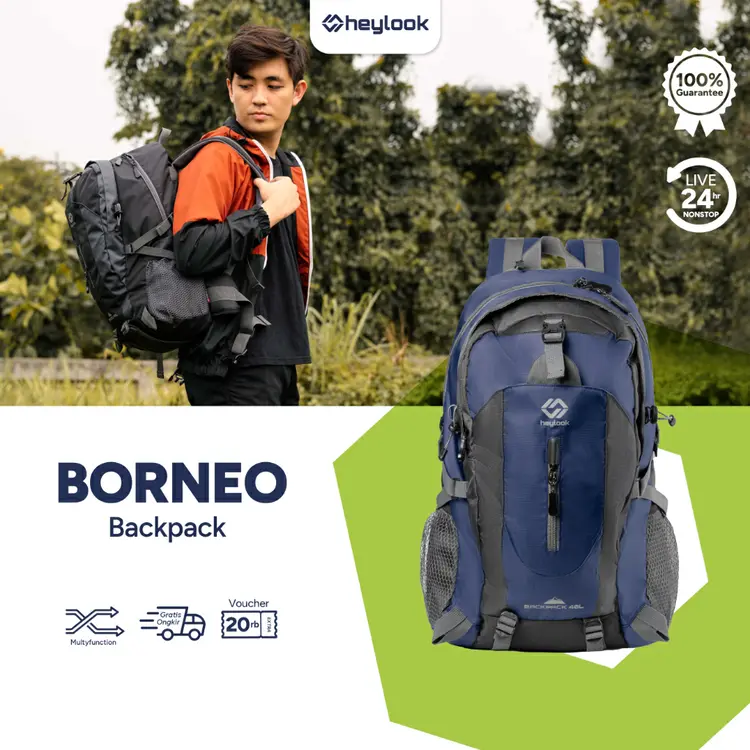 HEYLOOK - Tas Ransel Gunung BORNEO Backpack Carrier Hiking Camping Outdoor 40L Tas Travelling Tas Travel Tas Backpacker Tas Mudik Tas Pullkam Tas Pulang Kampung