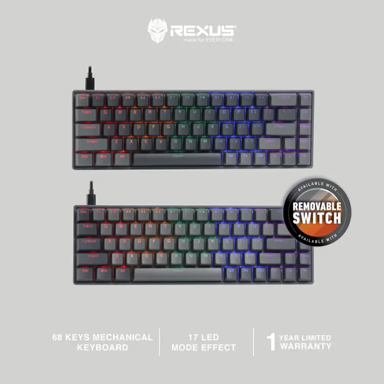 Rexus Heroic KX3 Keyboard Gaming Mechanical 65% Layout - Hotswap Switch