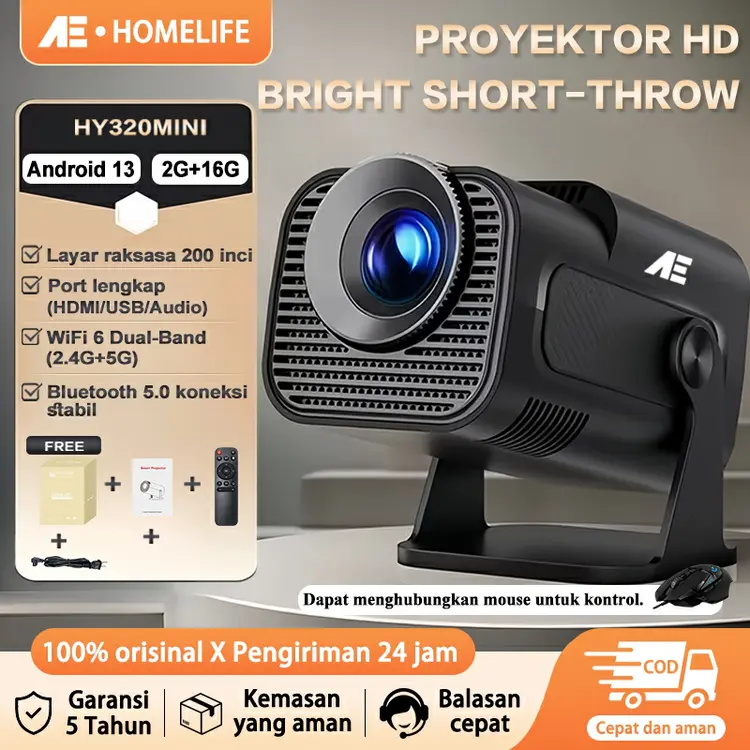 AE Smart Proyektor Android 4K Full HD Android 13.0 Infocus Proyektor Mini MirrorLink Auto Keystone LCD 350 ANSI