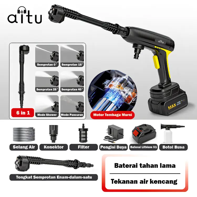 Aitu Watergun Alat Cuci Motor Mobil Steam Kendaraan Semprotan Air Tekanan Tinggi Portable Multifungsi