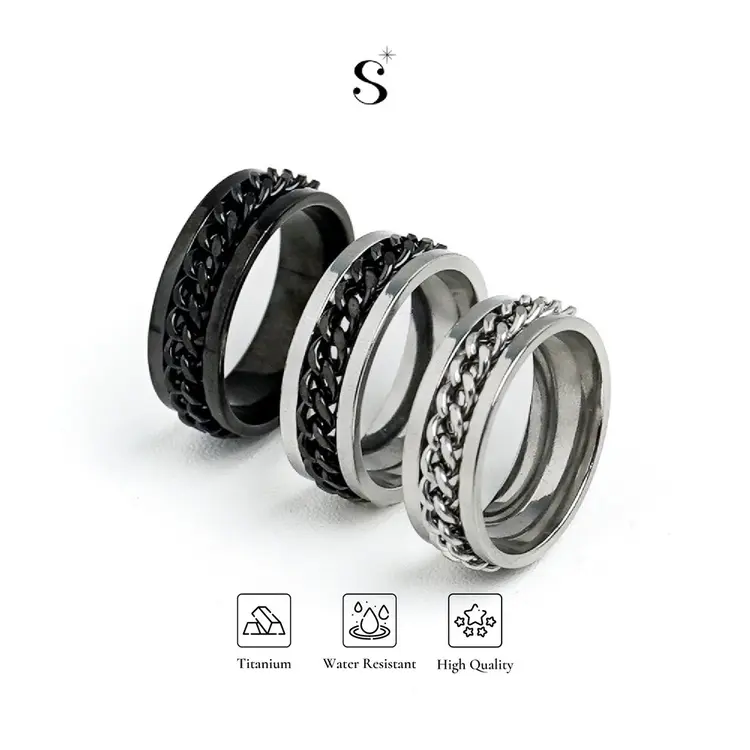 StuffiStalk - Archie Cincin Rantai Stylish Chain Ring Titanium Steel Pria