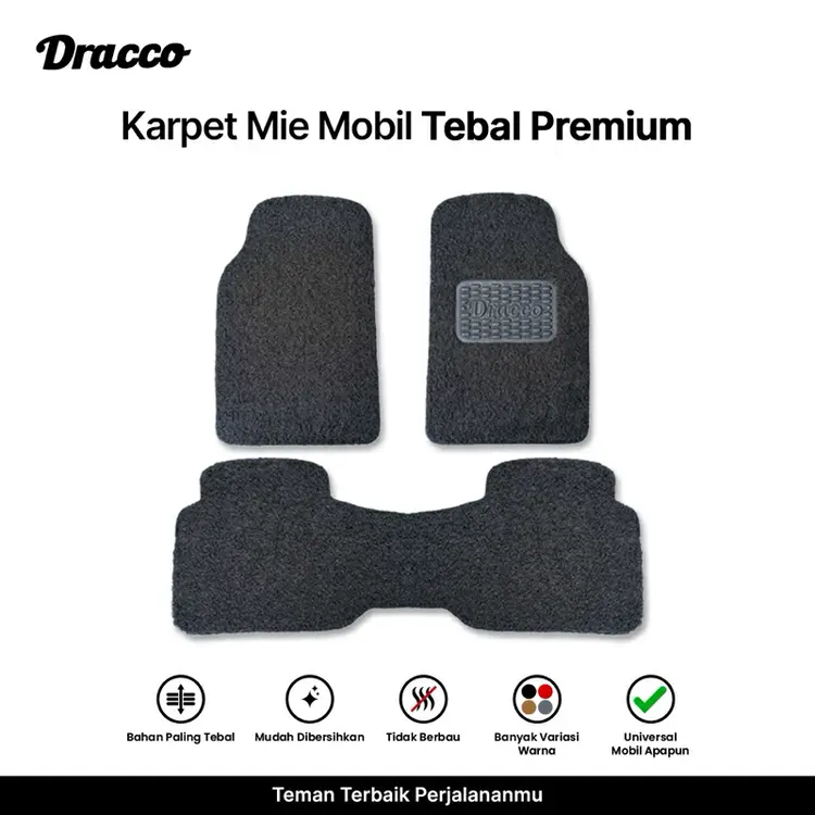 Karpet Mobil Mie DRACCO Paling Tebal Premium – Anti Slip, Mudah Dibersihkan, Tidak Bau, Universal