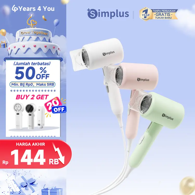 Simplus Hair Dryer 800W Foldable Pengering Rambut Dapat Dilipat Perawatan Ion Negatif 3 Tingkat Suhu