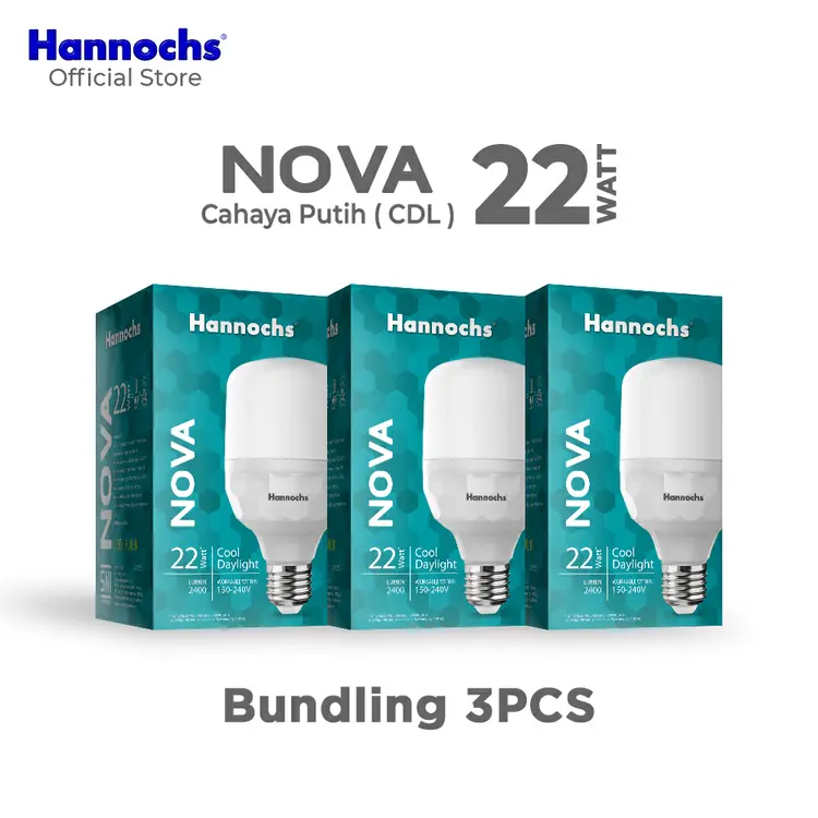 Hannochs Lampu Bohlam LED Nova 22W Cahaya Putih Paket isi 3pcs