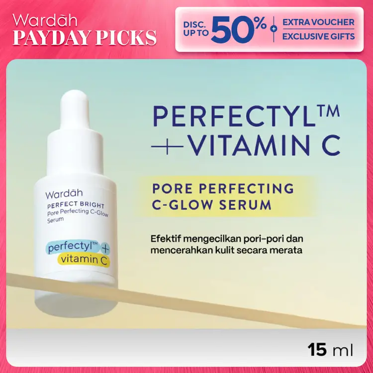 WARDAH Perfect Bright Perfectyl + Vitamin C Pore Perfecting C-Glow Serum - Micro Peeling Serum-Mencerahkan dan Menghaluskan kulit serta Mengecilkan Pori-Pori - Skincare