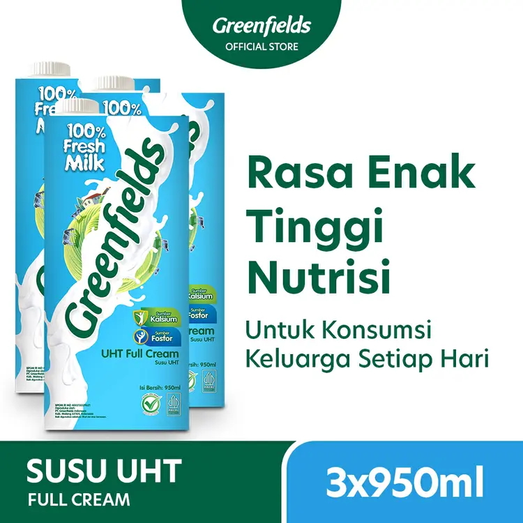 [Triplepack] Susu Greenfields UHT Full Cream 950ml x 3 pcs
