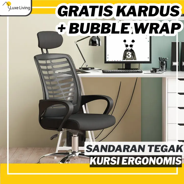 LLI Kursi Kantor OC-3 Ergonomis Putar Hidrolik Kursi Belajar Full Jaring Non-Reclined Office Chair
