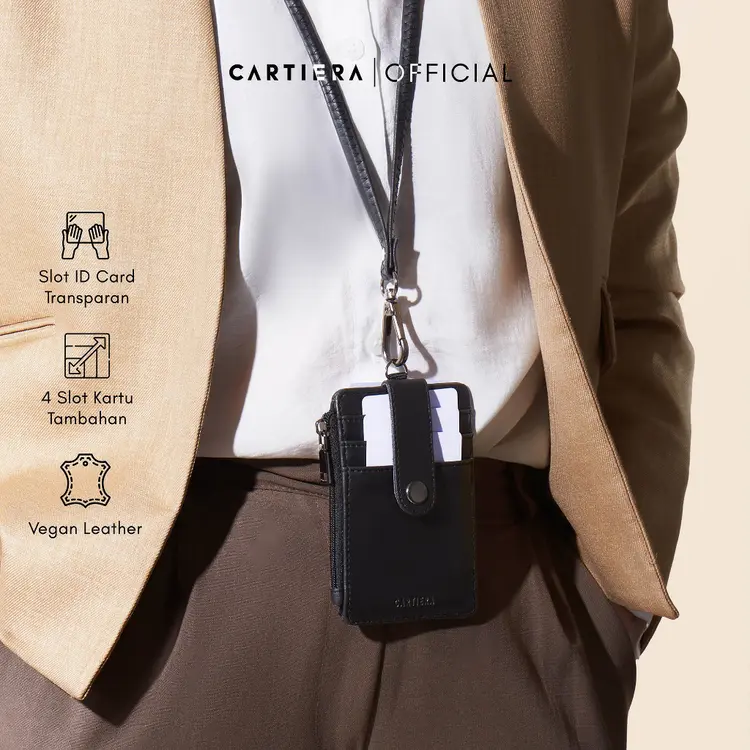 Cartiera Vex Lanyard ID Card Name Tag Kalung Pria Wanita Kulit Praktis Premium