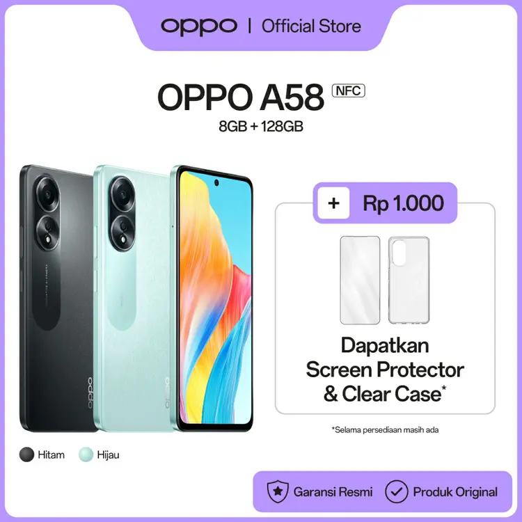 OPPO A58 NFC 8GB/128GB [8GB+8GB RAM Expansion, 5000mAh SUPERVOOC 33W, FHD+ Big Screen]