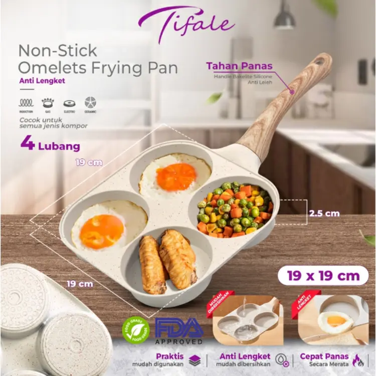 Tifale Tamago Wajan Penggorengan Telur 4IN1 Pancake Omlet Pan Breakfast Anti Lengket