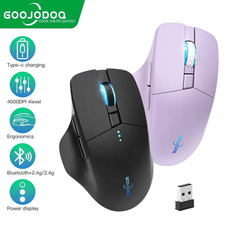 Goojodoq Wireless Mouse 4000DPI USB Computer 2.4GHz Mouse Ergonomic Scrolling Battery Display Bluetooth Mouse