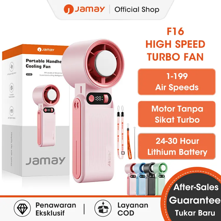 Jamay Mini Kipas Strong Wind 199 Gear Wind Speed Kipas Angin 24-30H Digital Display Adjustable Turbo Kipas Tangan Untuk Olahraga Luar Ruangan dan Pendinginan Cepat F16