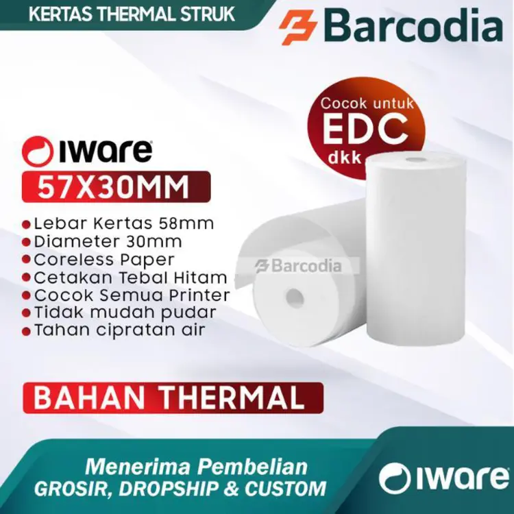 Barcodia Kertas Thermal 58mm 57x30 Ecer