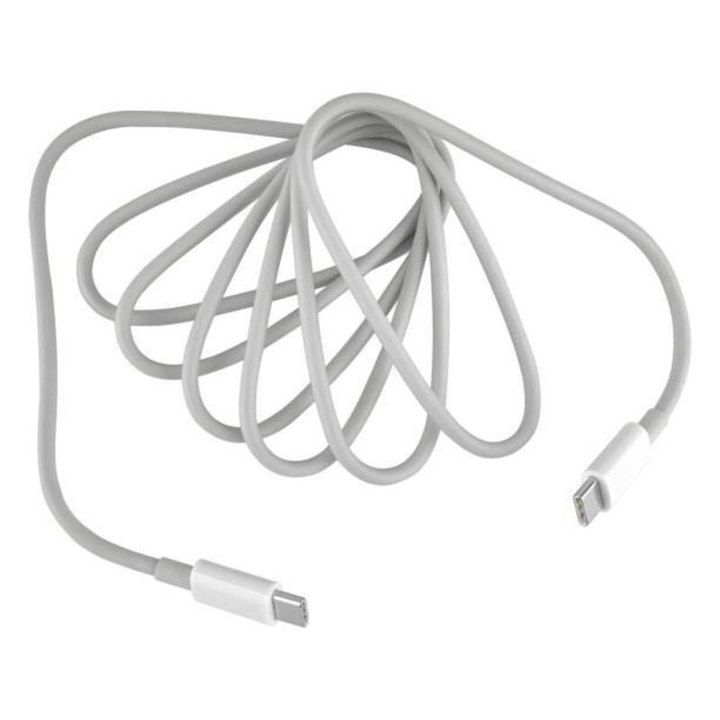 Kabel dan konektor Type-C berwarna putih, dengan latar belakang putih