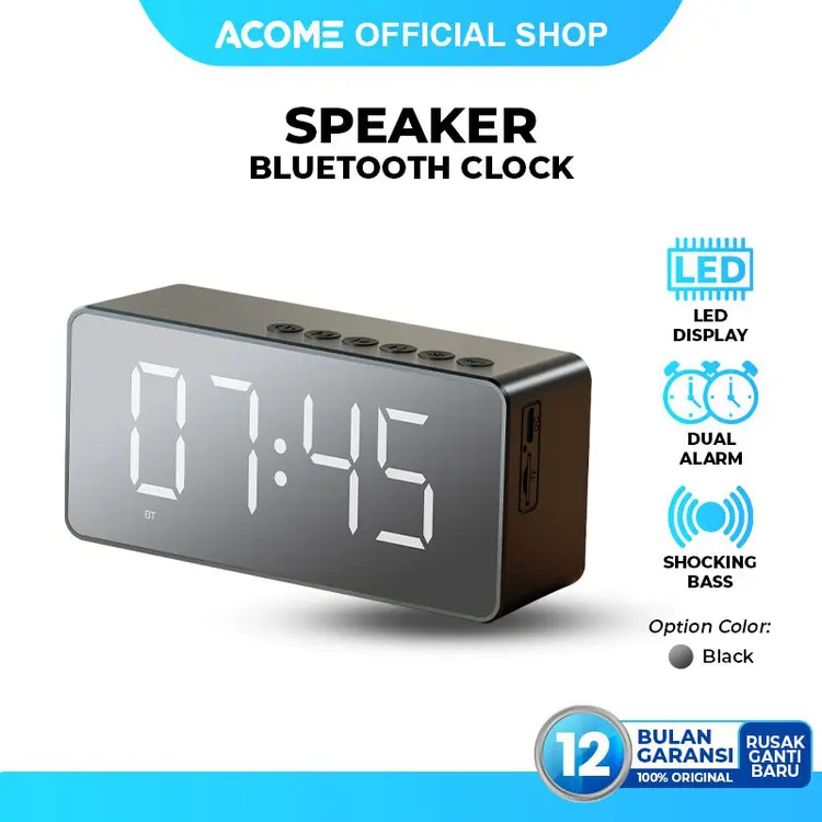 Acome Speaker Bluetooth 5.2 Jam Alarm LED Display Shocking Bass Garansi Resmi 1 Tahun A17