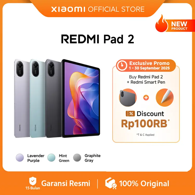 Xiaomi Redmi Pad 2 (4/128G) | 11" 2.5 Layar Super-jernih | Baterai jumbo 9000mAh (typ) | Helio G100-Ultra | Speaker didukung Dolby Atmos® [Official Store] 