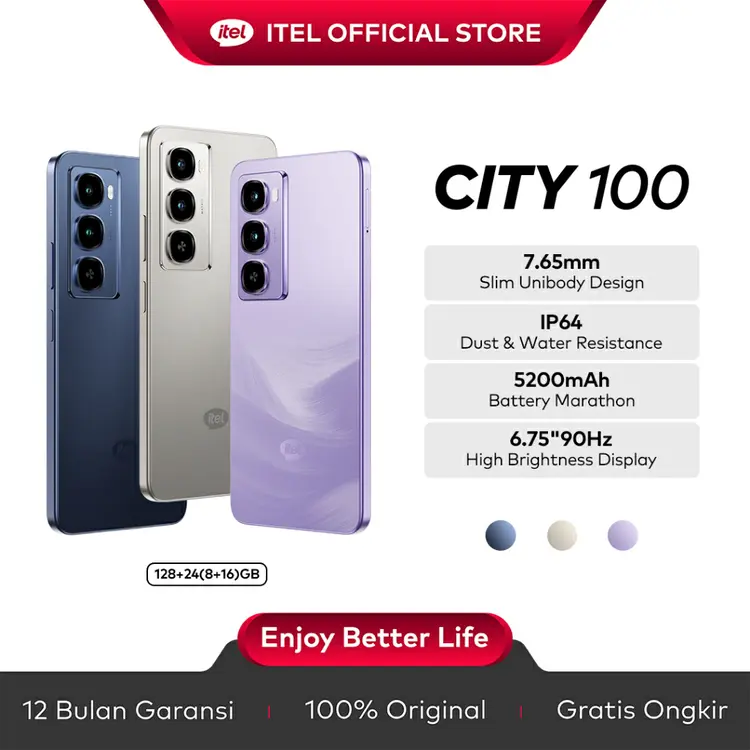itel City100 RAM 128+24GB(8+16GB) - Big Battery 5200mAh - 6.75'' 90Hz High Brightness Display