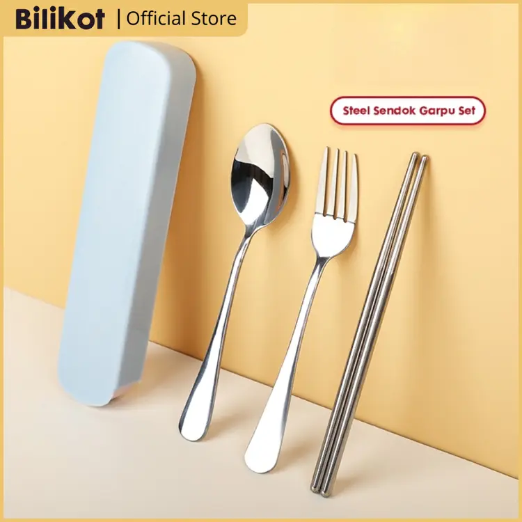 Bilikot Sendok Garpu Sumpit Set Stainless Steel 304 Tebal Food Grade BOX Souvenir Cutlery Dengan Box