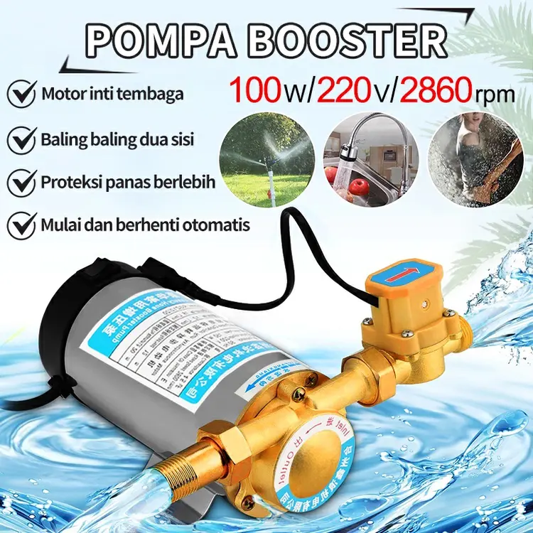 Pompa Pendorong Tekanan Air Booster Pump 100 Watt Mesin Pompa Otomatis/Pompa booster stainless steel/rumah tangga otomatis 220V keran pompa booster air/booster air pendorong otomatis