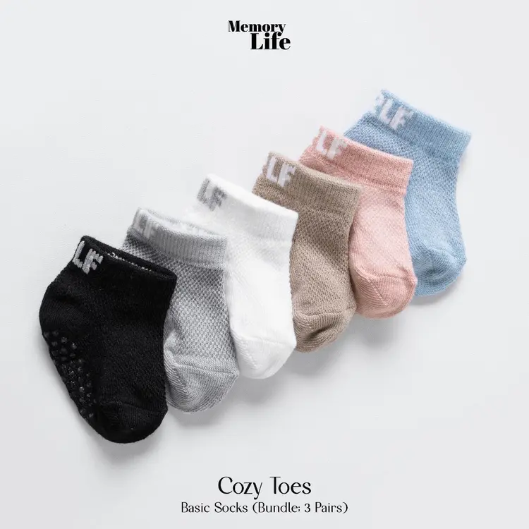 MemoryLife - Cozy Toes | Bundle Isi 3 Pasang Kaos Kaki Bayi Anak low Toe Newborn Socks Lucu - Kaos Kaki Bayi
