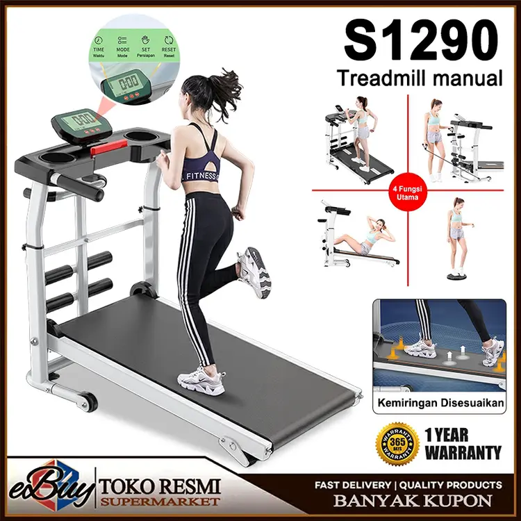 EBUY treadmill manual tanpa listrik/Treadmill Manual dengan Kemiringan yang Dapat Disesuaikan