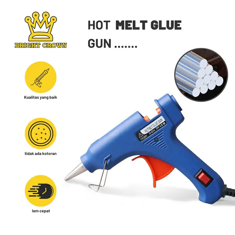 Bright Crown Alat Lem Tembak / Hot Melt Glue Gan Mini ON-OFF 20 Watt Refill Glue Stick